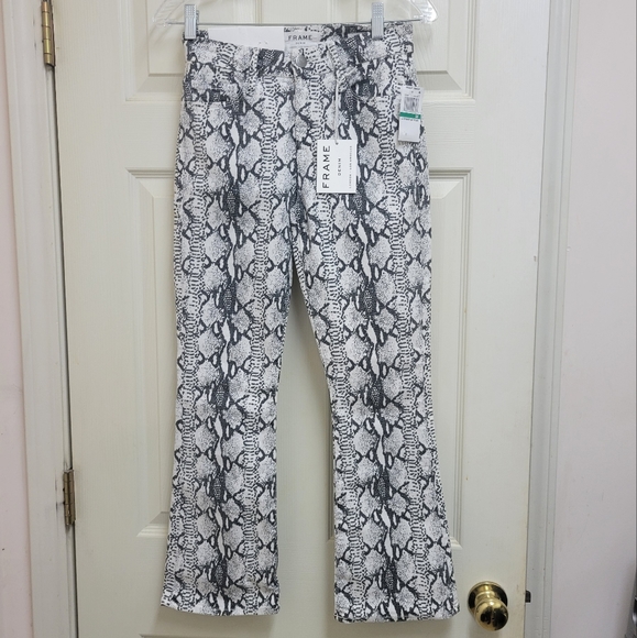 Frame Denim Womens Python Print Mid-Rise Cropped Jeans - Picture 9 of 10
